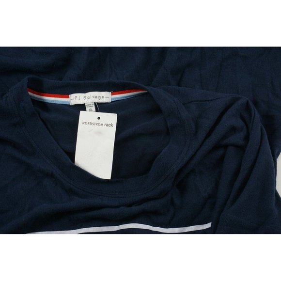 NWOT PJ Salvage Womens XL Navy Blue Striped Crew Brush Knit Sweater Pajama Top - Picture 4 of 7